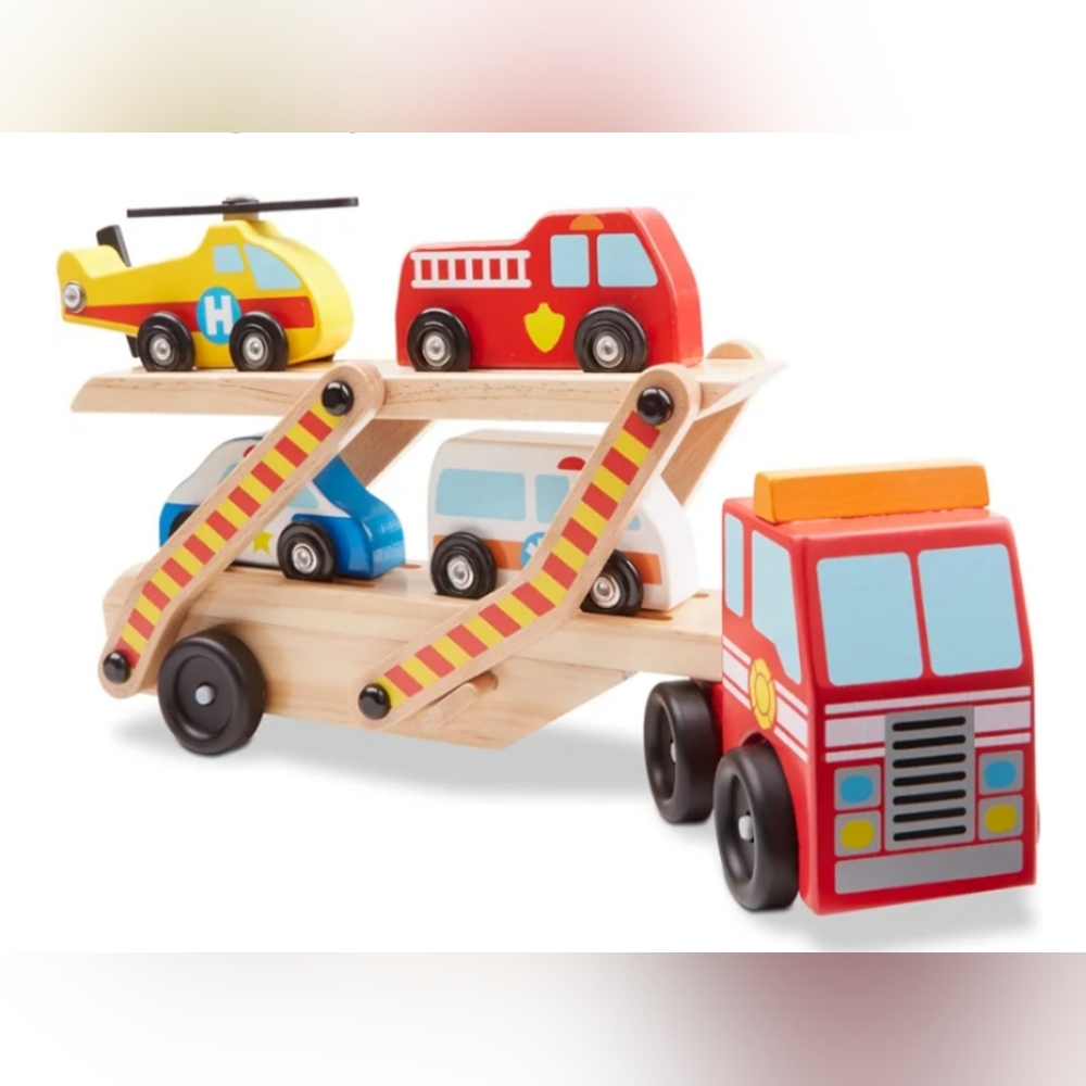 Melissa & Doug Wooden Emergency Vehicle Carrier Truck Set